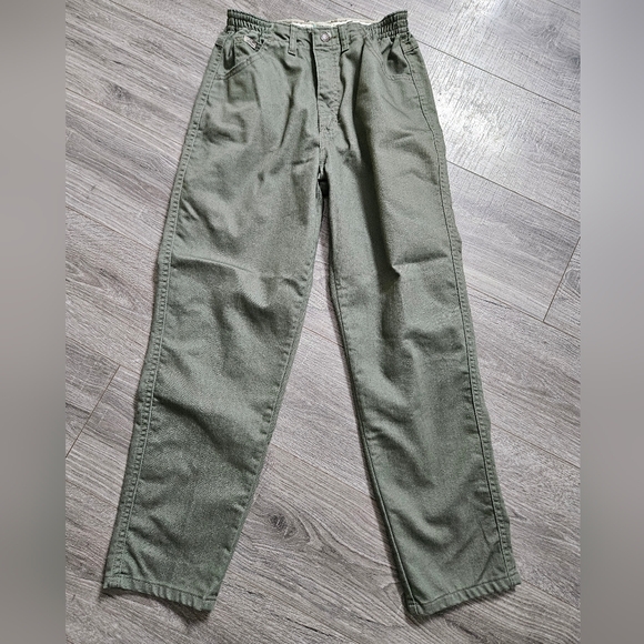 Lee Pants - Lee At The Waist Relaxed Fit Side Elastic Tapered Leg Green Khaki Pant 8 Petite